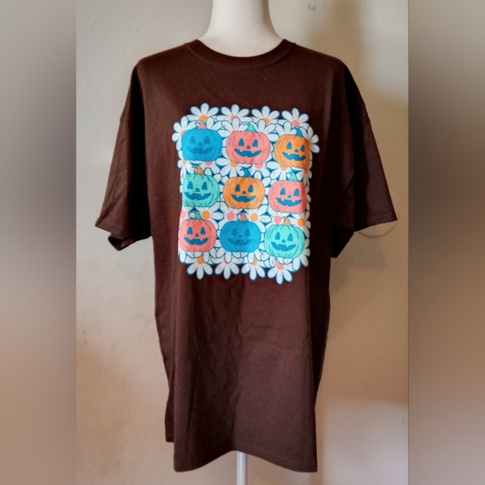 Port & Company Colorful Pastel Pumpkin Graphic T-Shirt Women's Size XL - Picture 1 of 8